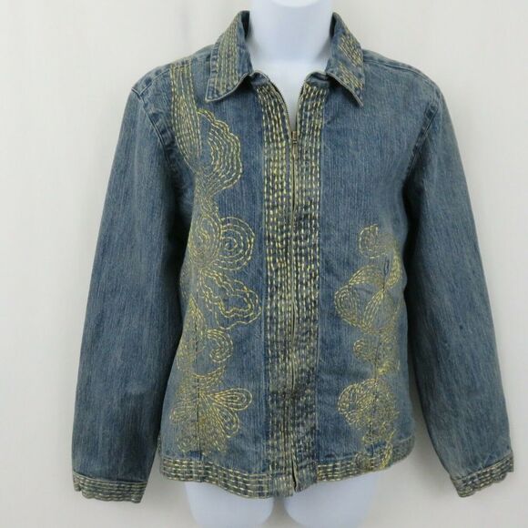 Chico's Gold Metallic Embroidery Denim Jacket - Picture 2 of 9